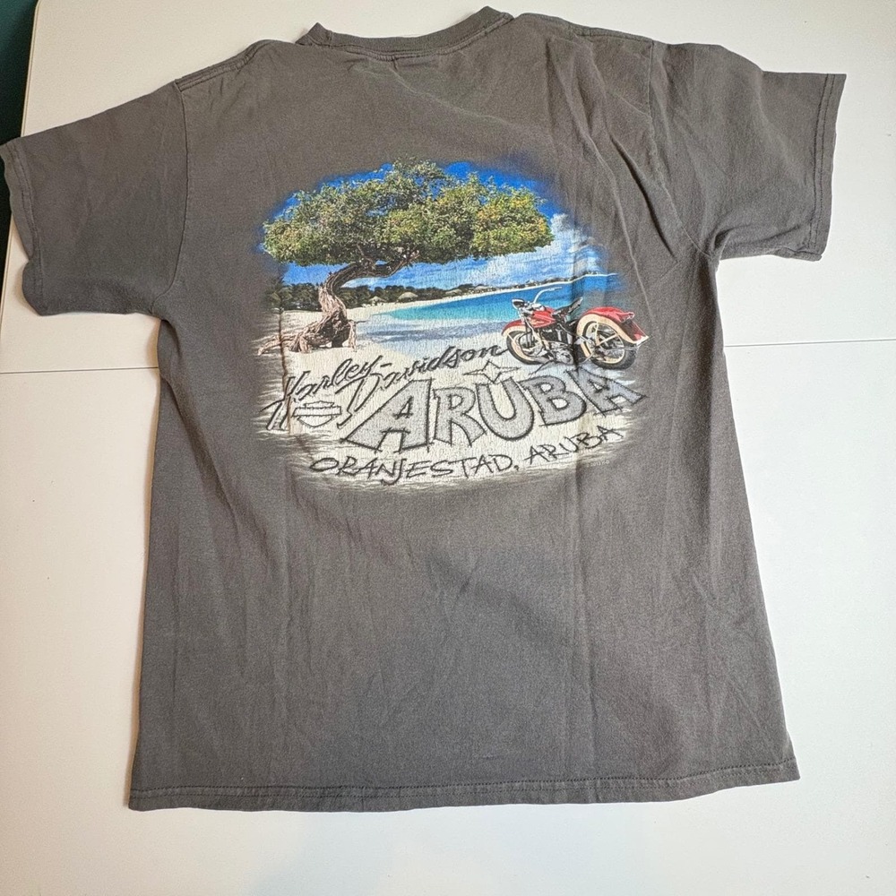 Vintage Harley Davidson Aruba Pocket Tee Mens M‎ Gray Graphic T Shirt